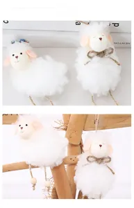 Detail of plush Easter sheep hanging ornaments with knit faces and wooden bead legs