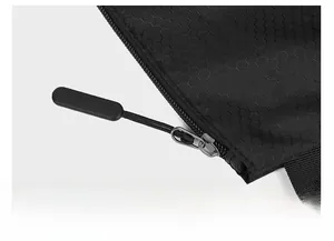 Close-up of smooth rubber zipper pull on durable honeycomb texture motorcycle backpack