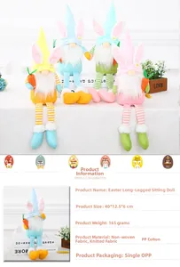 Detail of colorful Easter gnomes with rabbit ears, long legs and carrot accessories