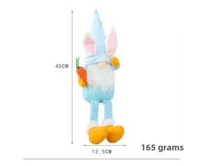 Easter gnome plush doll with rabbit ears and carrot measuring 40cm height and 12.5cm width