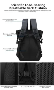 Detail of ergonomic back panel with breathable honeycomb mesh and secure chest buckles