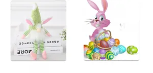 Detail of Easter long-legged gnome with bunny ears and green white striped legs