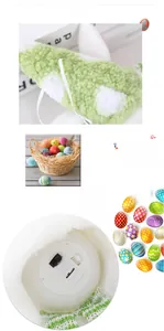 Detail of Easter gnome base with power switch and soft green sherpa fabric texture