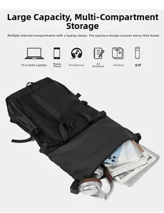 Macro view of water-resistant nylon backpack interior with 15.6 inch laptop compartment