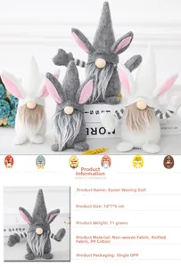 Easter gnome plush with rabbit ears and dimensions 18x7x6cm shown in detail