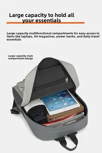 Internal view of the lightweight grey backpack showing a spacious main compartment