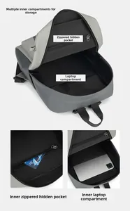 Detail view of the backpack interior showing multi-compartment storage and laptop pocket