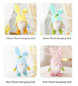 Easter gnome plush set featuring rabbit ears in yellow, green, blue and pink colors