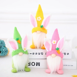 Three-piece set of cute Easter bunny gnomes with carrot and daisy decorations on hats