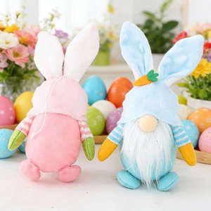 Easter gnome plush couple with bunny ears and carrot accents for festive home decor
