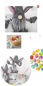 Close-up of Easter gnomes with rabbit ears and colorful patterned decorative eggs