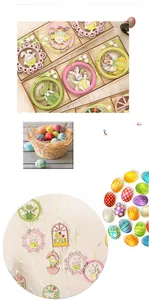Detail of colorful Easter bunny and chick wooden hanging ornaments with beads
