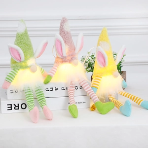 Set of 3 glowing Easter gnomes with rabbit ears and colorful long legs for decor