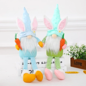 Easter gnome plush set with long legs, rabbit ears and carrots for home decoration