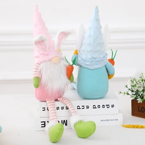 Set di gnomi pasquali di peluche con orecchie di coniglio per decoro festivo