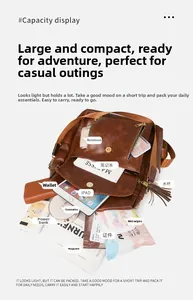 Top view of vintage brown PU leather backpack showing spacious interior for iPad and essentials