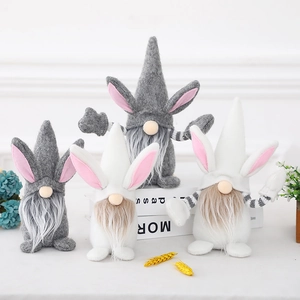 Set of 4 Easter gnome plush dolls with bunny ears and long beards for festive home decor