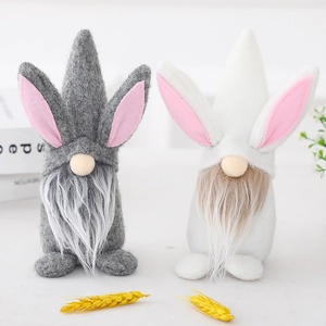 Easter gnome plush toys with rabbit ears and long faux fur beards for home decoration