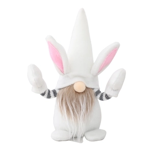 Easter plush bunny gnome with long white hat and pink ears for festive home decoration