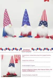 Detail view of Independence Day gnomes with plush hats and soft white faux fur beards