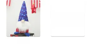 Detailed view of patriotic gnome doll with blue star hat and long white beard decor