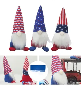 Detailed views of Fourth of July gnomes with patriotic stars and stripes design