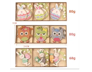 Detailed view of Easter wooden ornaments set with dimensions 24x9cm and hanging ropes