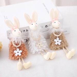 Handgefertigter Plüsch Osterhase Hängedekoration Lange Beine Kaninchen Dekoration Mit Rosa Schleife Perle Für Feiertag Haus Party Schaufenster