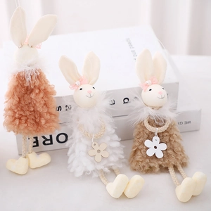 Decorazione Pasquale Pendaglio Coniglio di Peluche Gambe Lunghe Ornamento Con Fiocco Fiore Per Casa Festa Regalo Bambini