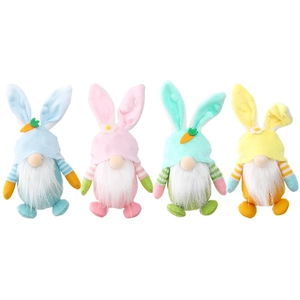 Easter gnome plush set with rabbit ears and carrots in four soft pastel colors