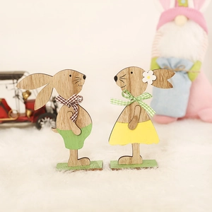 Ornamenti di Coniglio in Legno di Pasqua Stile Nordico Fai-da-te Dipinti Figurine di Coniglietto Con Fiocco Decorazione per Casa