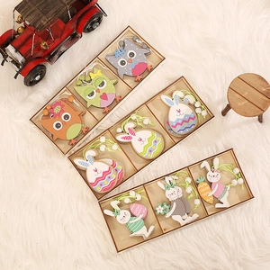 Easter Wooden Hanging Ornaments Rabbit Owl Flower Pattern Painted Decorative Pendants For Holiday Home Party Yard Decor