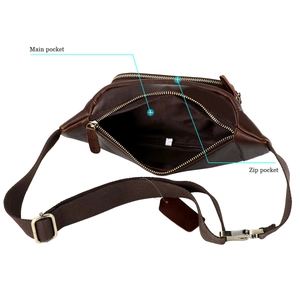 Detailansicht der Bauchtasche aus echtem Leder mit Hauptfach und Innenfutter im Detail