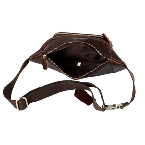 Vintage braune Gürteltasche aus echtem Leder für Herren mit dickem Segeltuchriemen und Reißverschluss