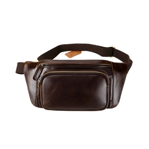 Vintage Herren Bauchtasche aus braunem Echtleder mit verstellbarem Gurt und Reißverschluss