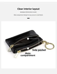 Astuccio portachiavi in pelle cerata nera con doppia zip e dettaglio portachiavi dorato