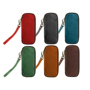 Portable leather pipe storage pouch set in six vintage colors with wrist straps