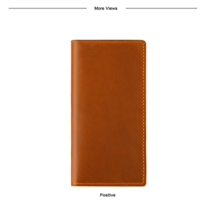 Detailed view of handmade crazy horse leather long wallet with fine stitching
