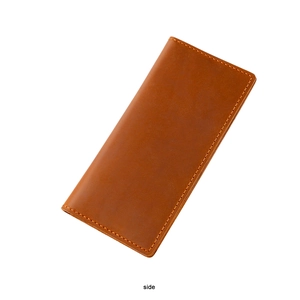 Side view detail of handmade crazy horse leather wallet with precision stitching
