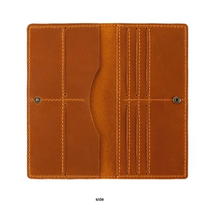 Macro detail of crazy horse leather wallet showing multiple card slots and fine stitching