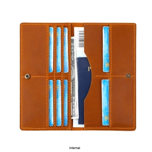 Internal layout of brown crazy horse leather passport wallet with multi-card slots