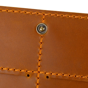 Handmade brown crazy horse leather long wallet with vintage bronze snap button