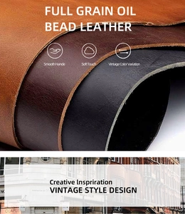 Detailed view of full grain crazy horse leather in light brown, dark brown, and black colors