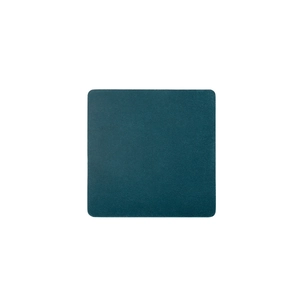 Close-up of square dark green crazy horse leather coaster with rounded edges and grainy texture