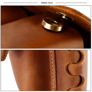 Details der braunen Crazy-Horse-Ledertasche mit Magnetverschluss und Wellennaht am Rand