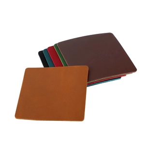 Square crazy horse leather heat-resistant table mats shown in multiple classic colors