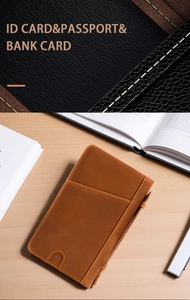 Détail du protège-passeport en cuir avec coutures orange et fente pour carte en forme de U