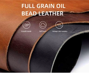 Gros plan sur le cuir gras pleine fleur marron et noir montrant la texture vintage