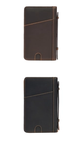 Porte-passeport en cuir Crazy Horse avec coutures orange contrastées et fente pour stylo