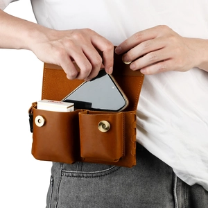 Herren Vintage Crazy Horse Echtes Leder Gürteltasche Mehrfachtaschen Handytasche Gürtelschlaufe Zigarettenetui Mit Karabiner